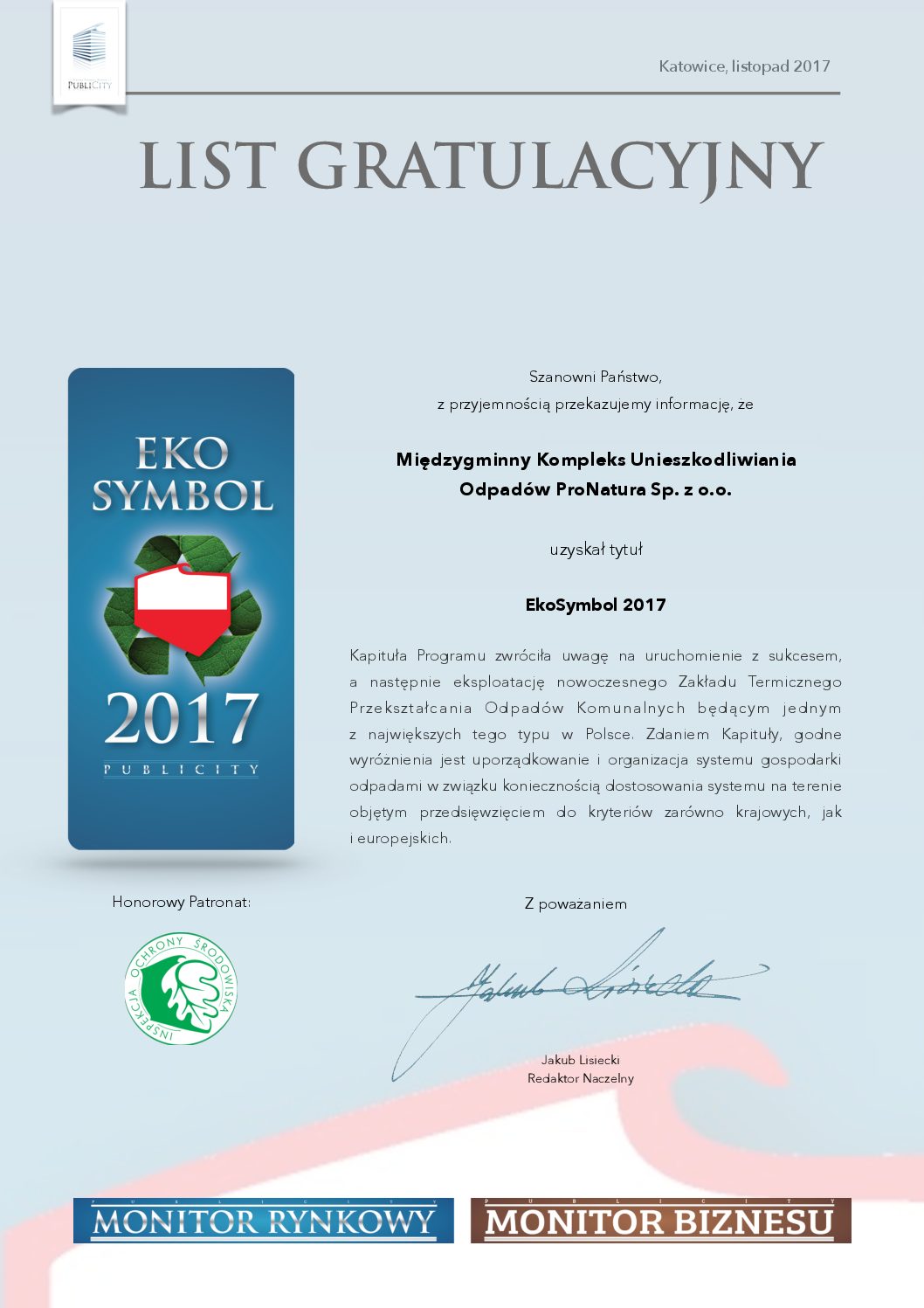 ProNatura wyróżniona EkoSymbolem 2017